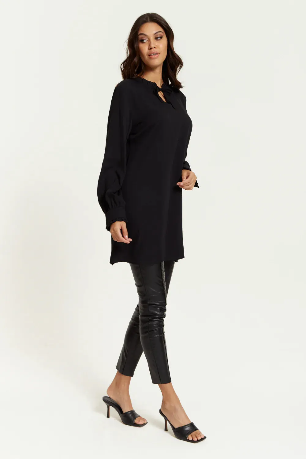 Hoxton Gal Oversized Tunic With Ruffle Neck Detail