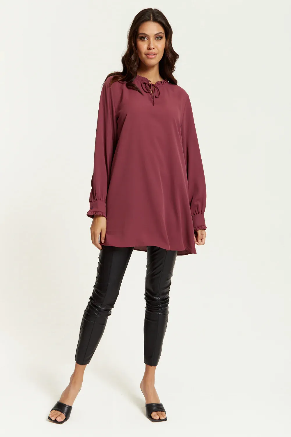 Hoxton Gal Oversized Tunic With Ruffle Neck Detail