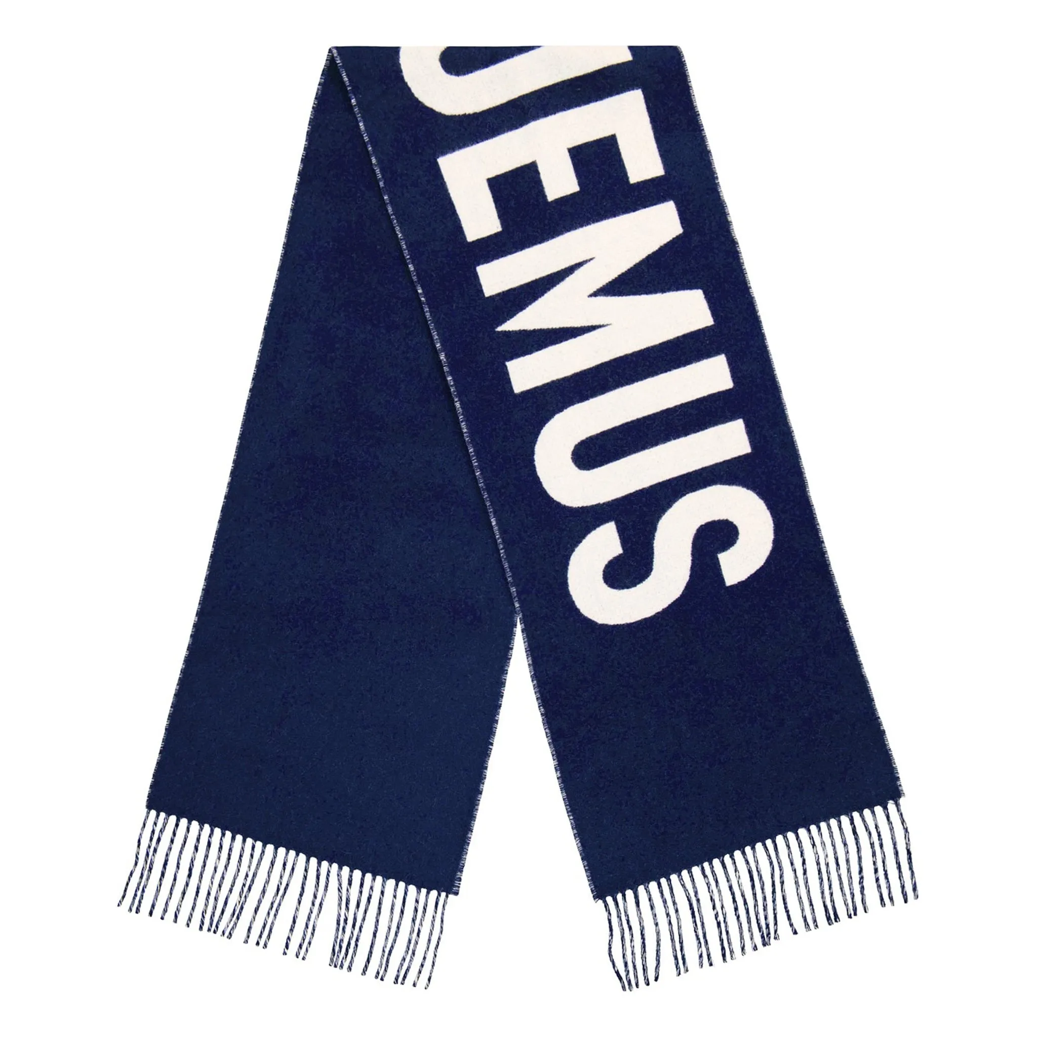 Jacquemus L'echarpe Fringe Logo Navy Scarf