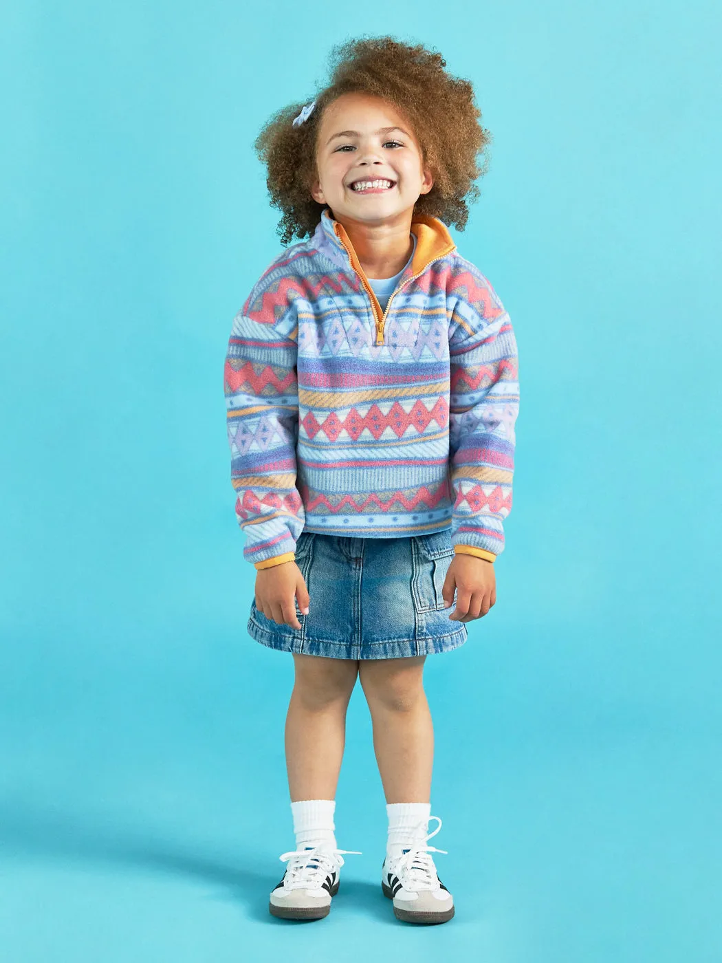 Kids Summi Retro Pattern 1/4 Zip Fleece