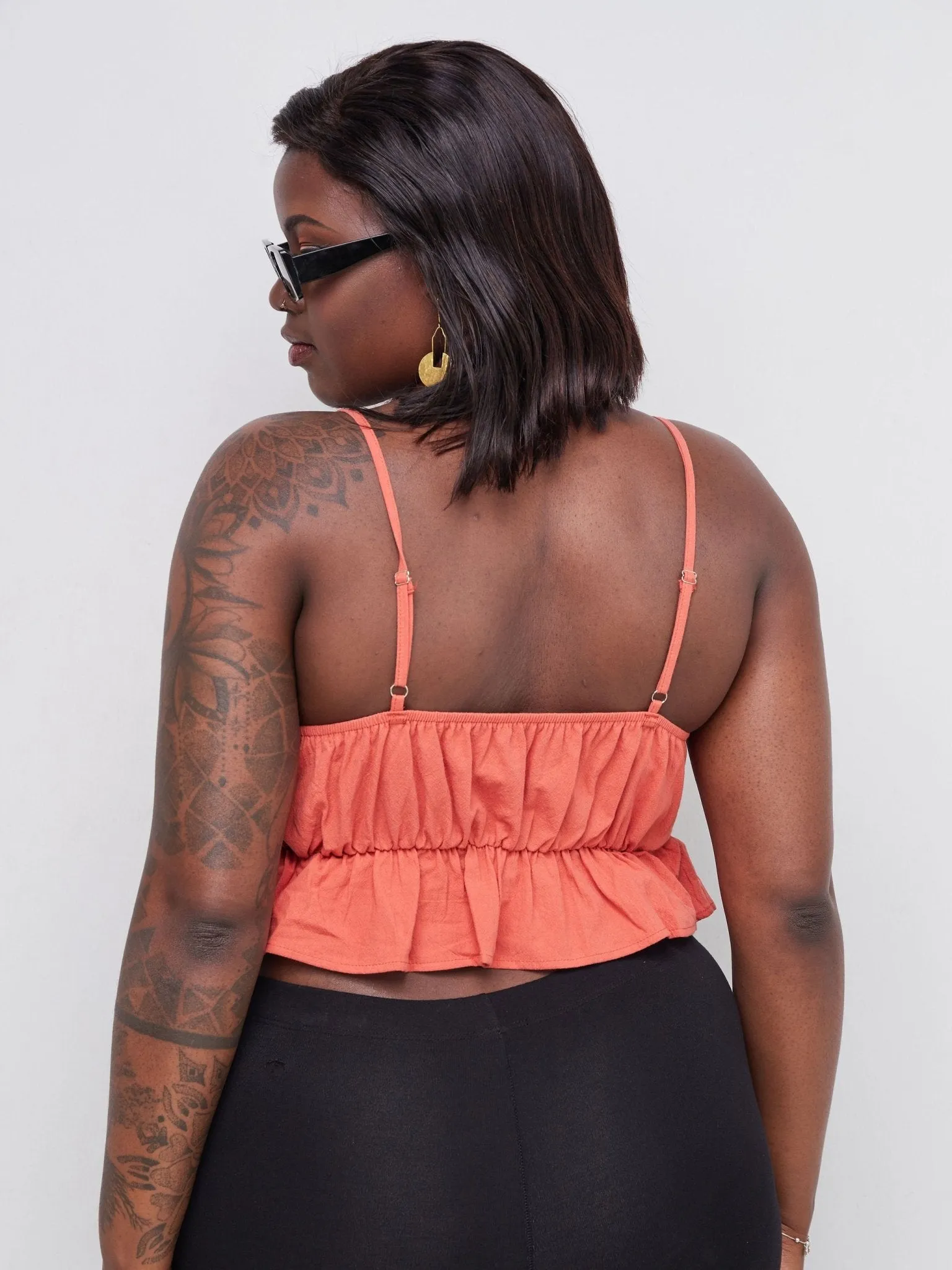 Lola Front Tie Peplum Crop Top - Burnt Orange