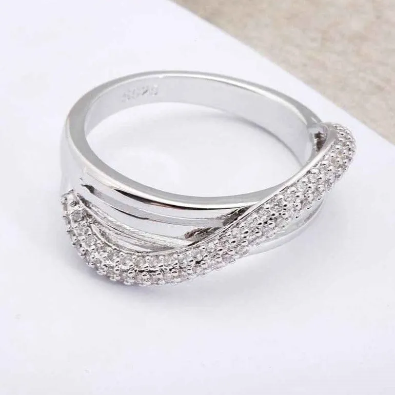 Lovers Piece Rhinestone Ring - 925 Sterling Silver