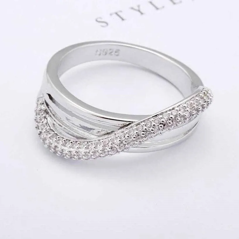 Lovers Piece Rhinestone Ring - 925 Sterling Silver