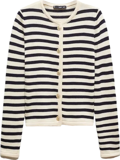 MANGO Cream Striped Cardigan With Jewel Buttons BNWT UK M