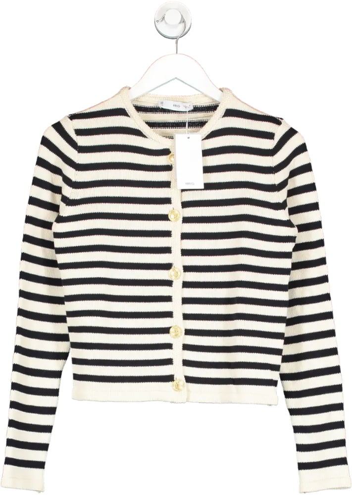 MANGO Cream Striped Cardigan With Jewel Buttons BNWT UK M