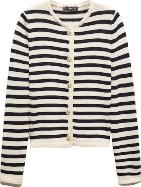 MANGO Cream Striped Cardigan With Jewel Buttons BNWT UK M