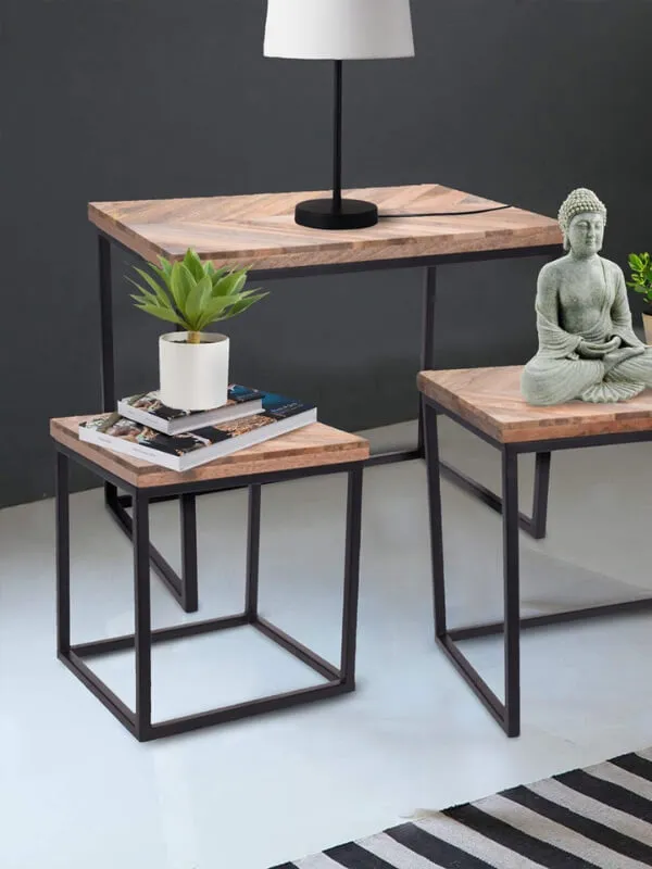 Mango Wood Side Tables - 3 Pieces - Stackable Design