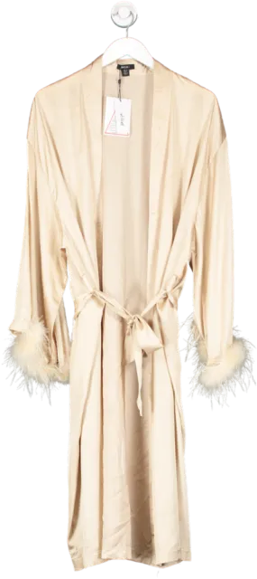 Nasty Gal Metallic Feather Trim Satin Longline Dressing Gown UK 10