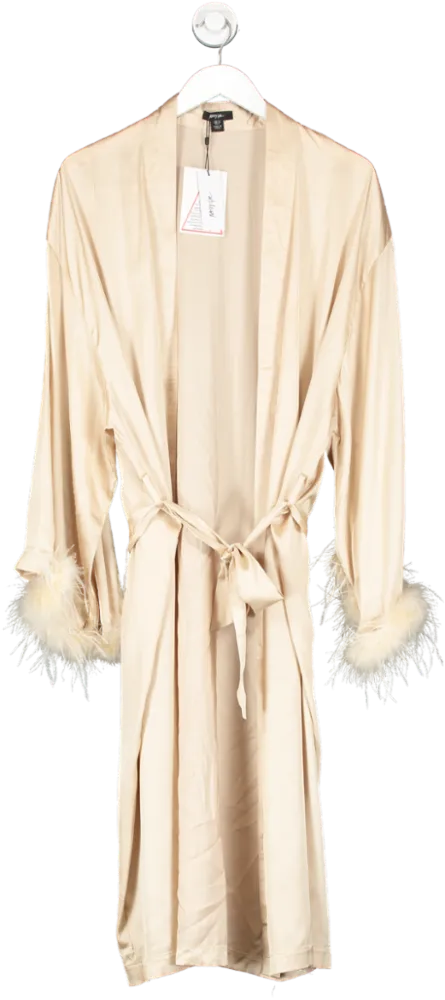 Nasty Gal Metallic Feather Trim Satin Longline Dressing Gown UK 10