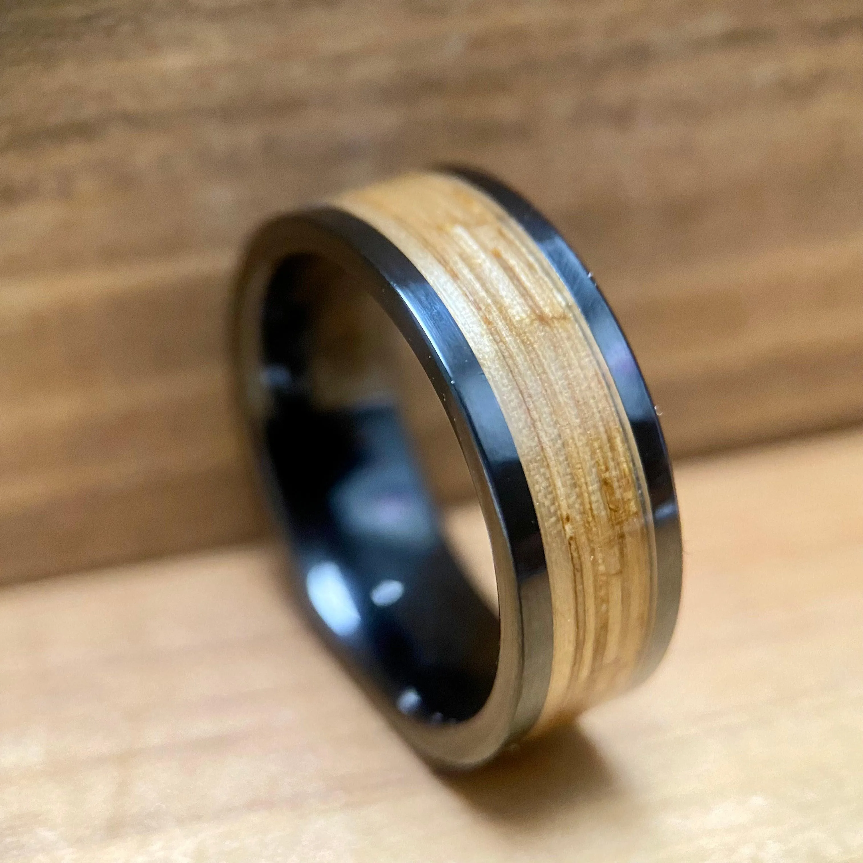 “Old Ironsides" 100% USA Made Black Ceramic Ring With Wood From USS Constitution Ship