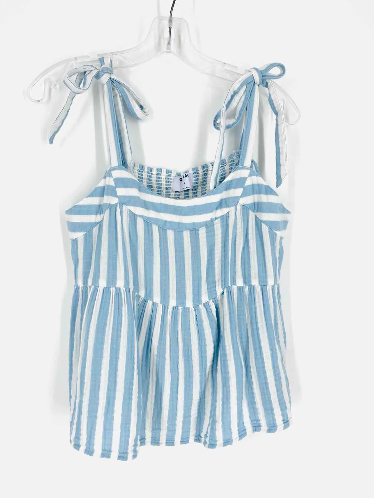 Old Navy Size M White/Lt Blue Stripe Gauze Tops Top-Sleeveless