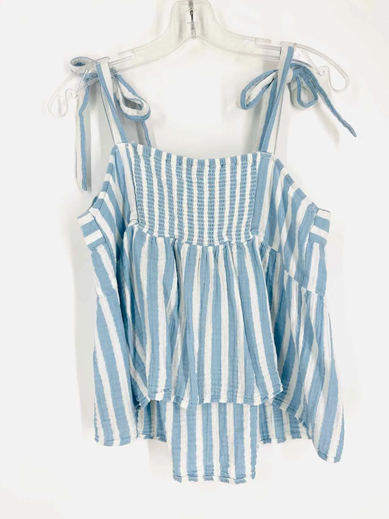 Old Navy Size M White/Lt Blue Stripe Gauze Tops Top-Sleeveless