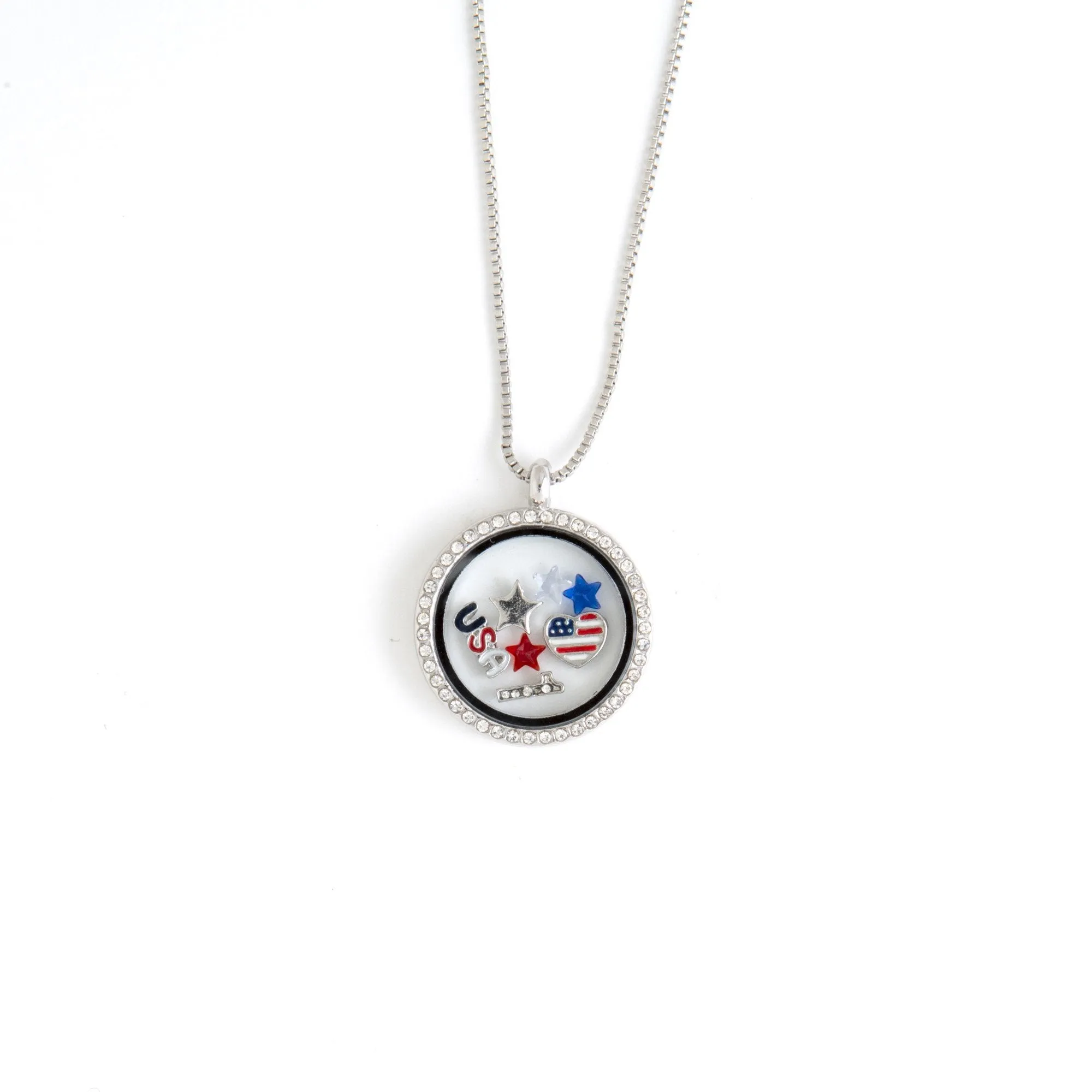 Patriotic Rhinestone Locket Necklace