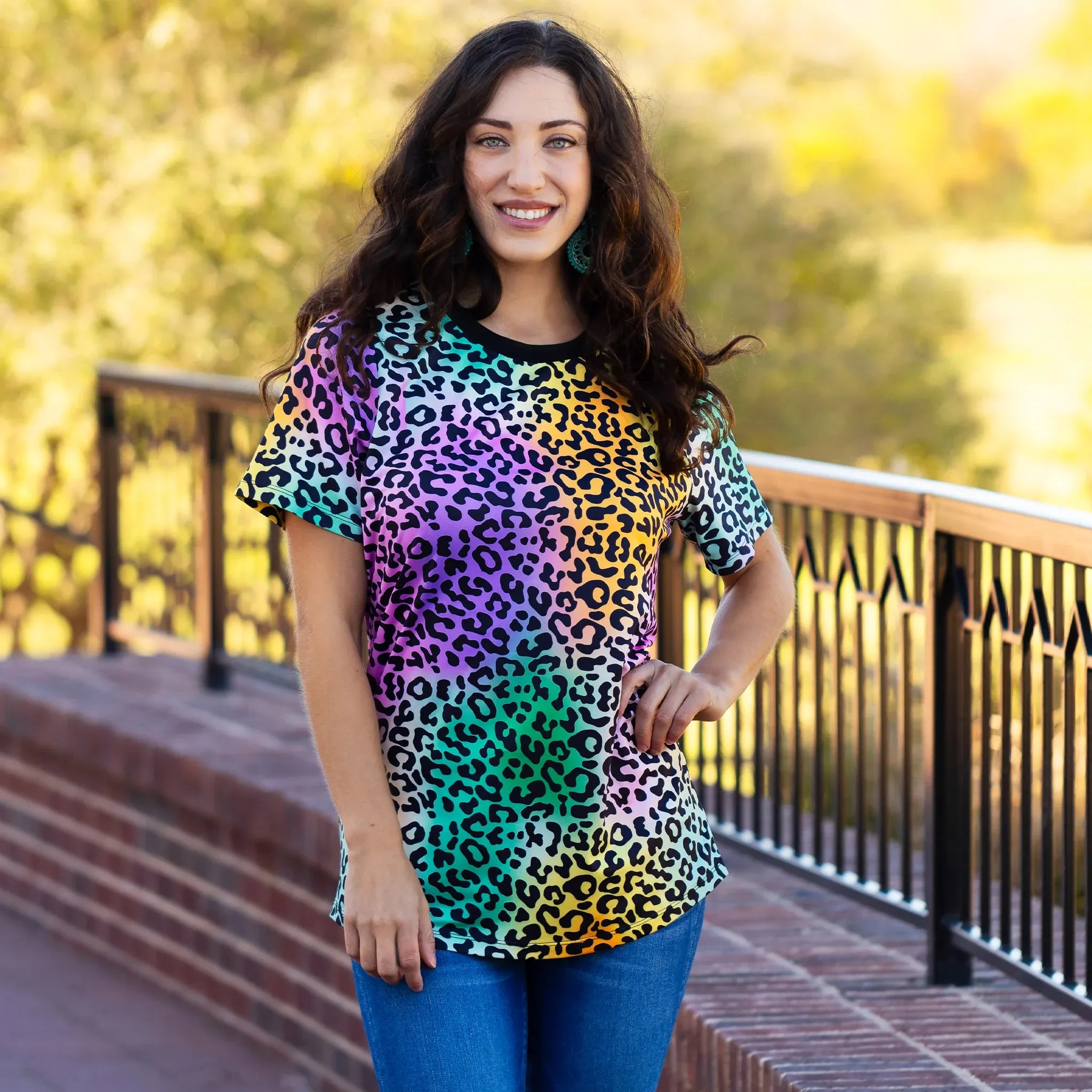 Purple, Green, Yellow leopard short sleeve top