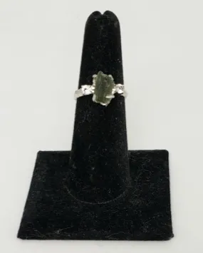 Ring, Moldavite Rough w-White Topaz SS