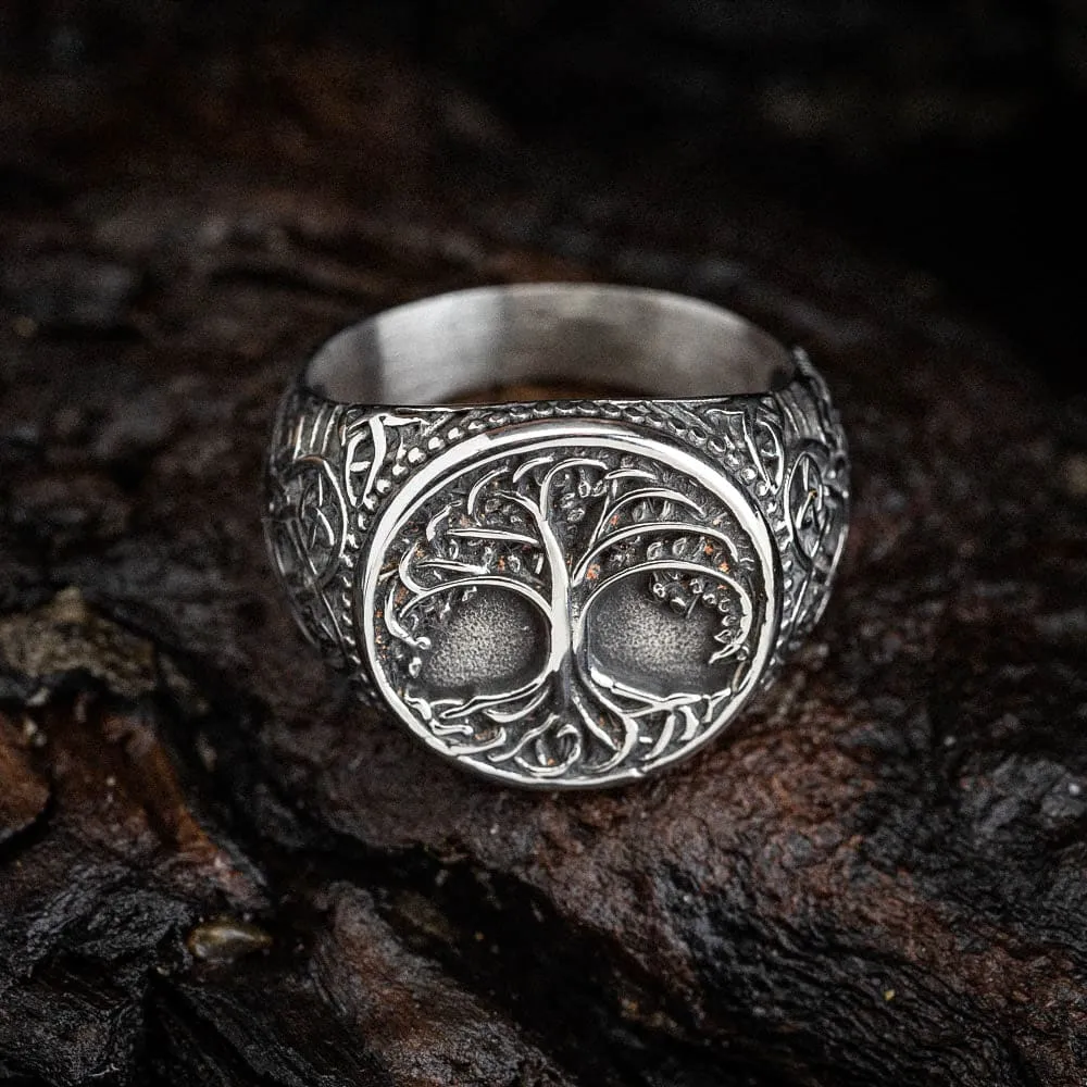 Stainless Steel Tree of Life and Bear Paw Ring