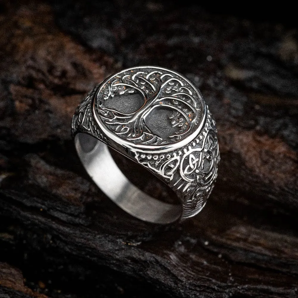 Stainless Steel Tree of Life and Bear Paw Ring