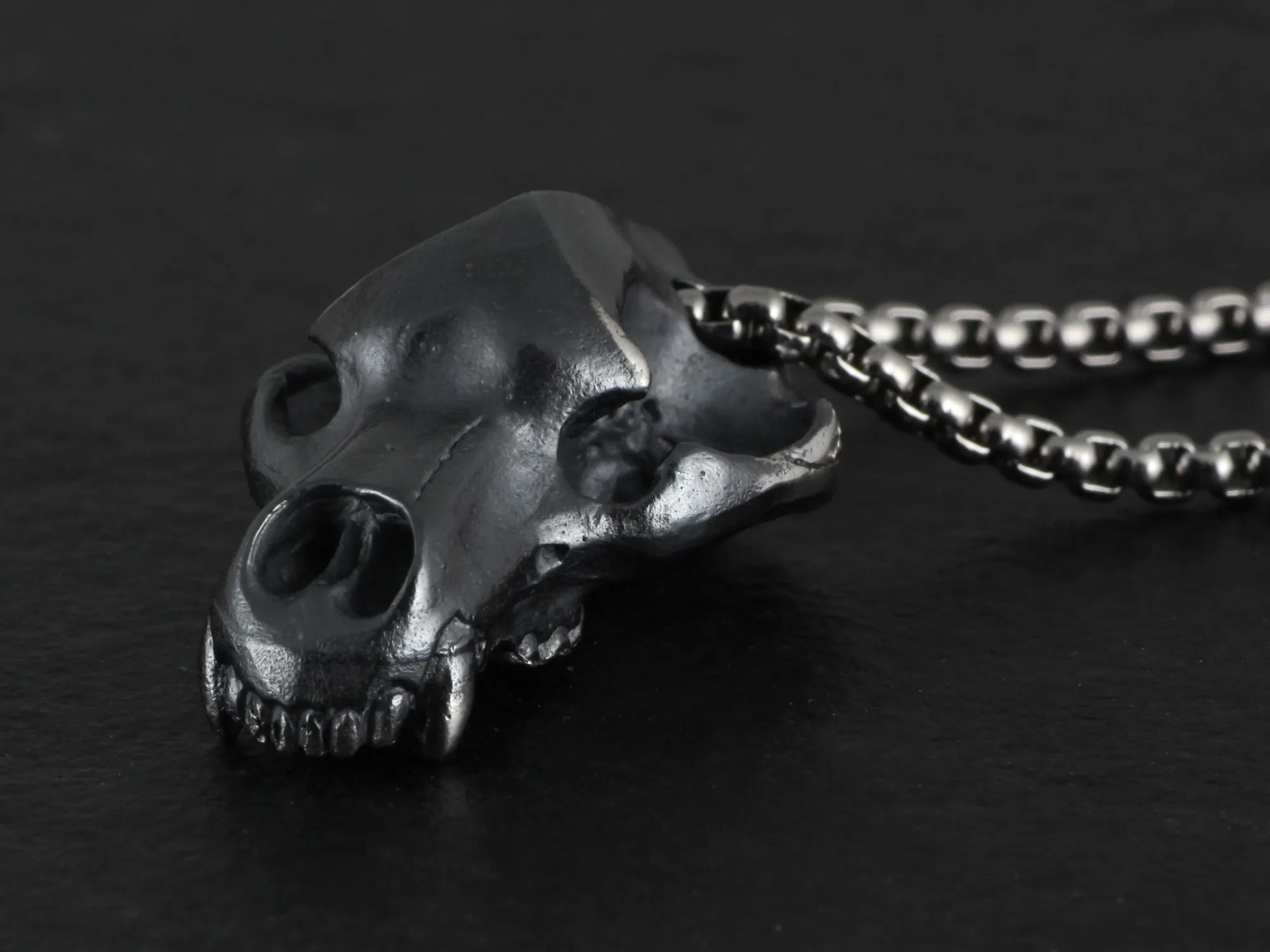 Sterling Silver Bear Skull Necklace