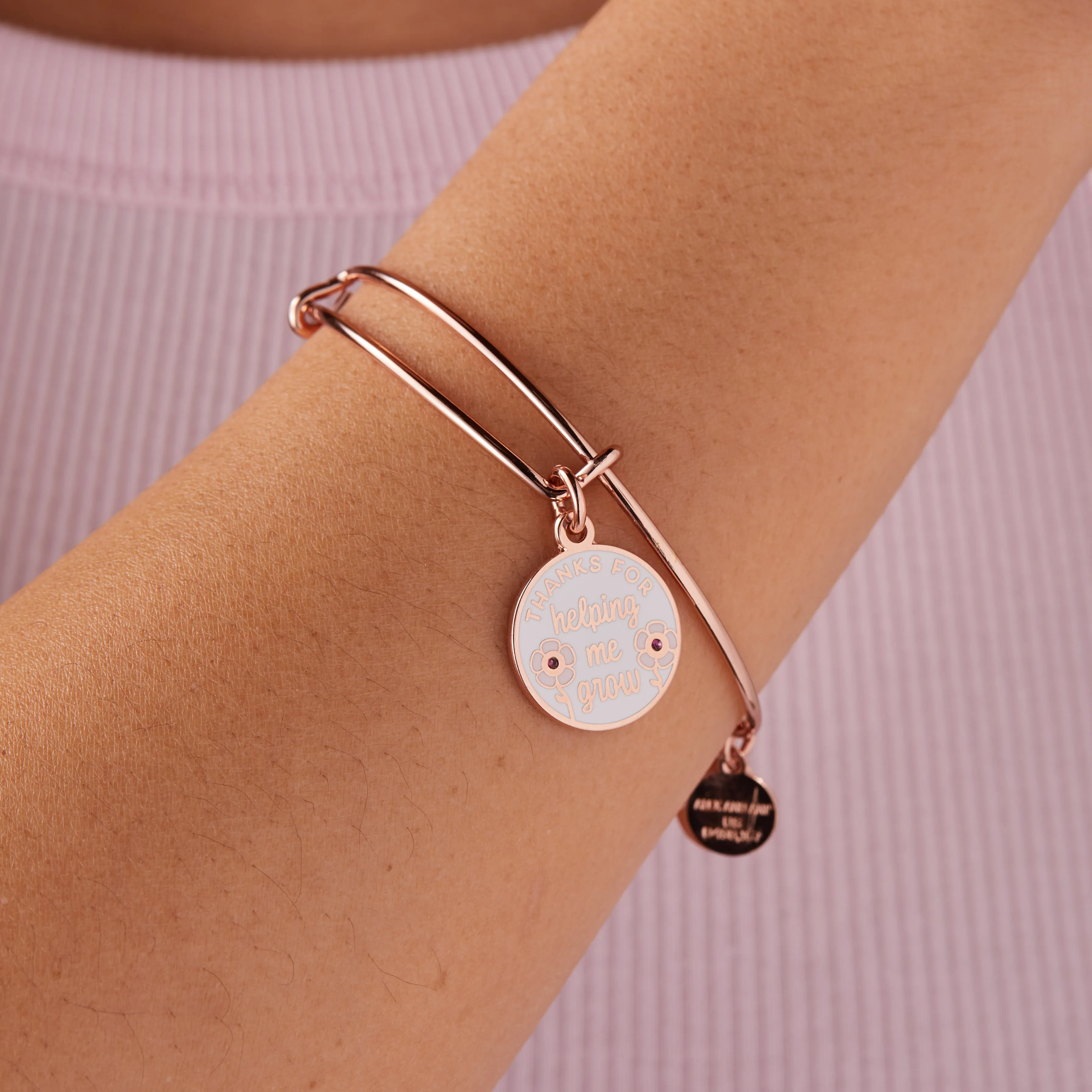 'Thanks For Helping Me Grow' Flower Charm Bangle