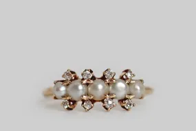 Victorian Pearl & OMC Diamond Five Stone Ring