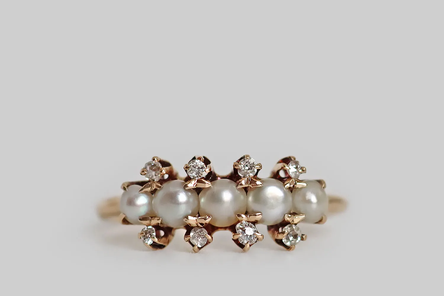 Victorian Pearl & OMC Diamond Five Stone Ring