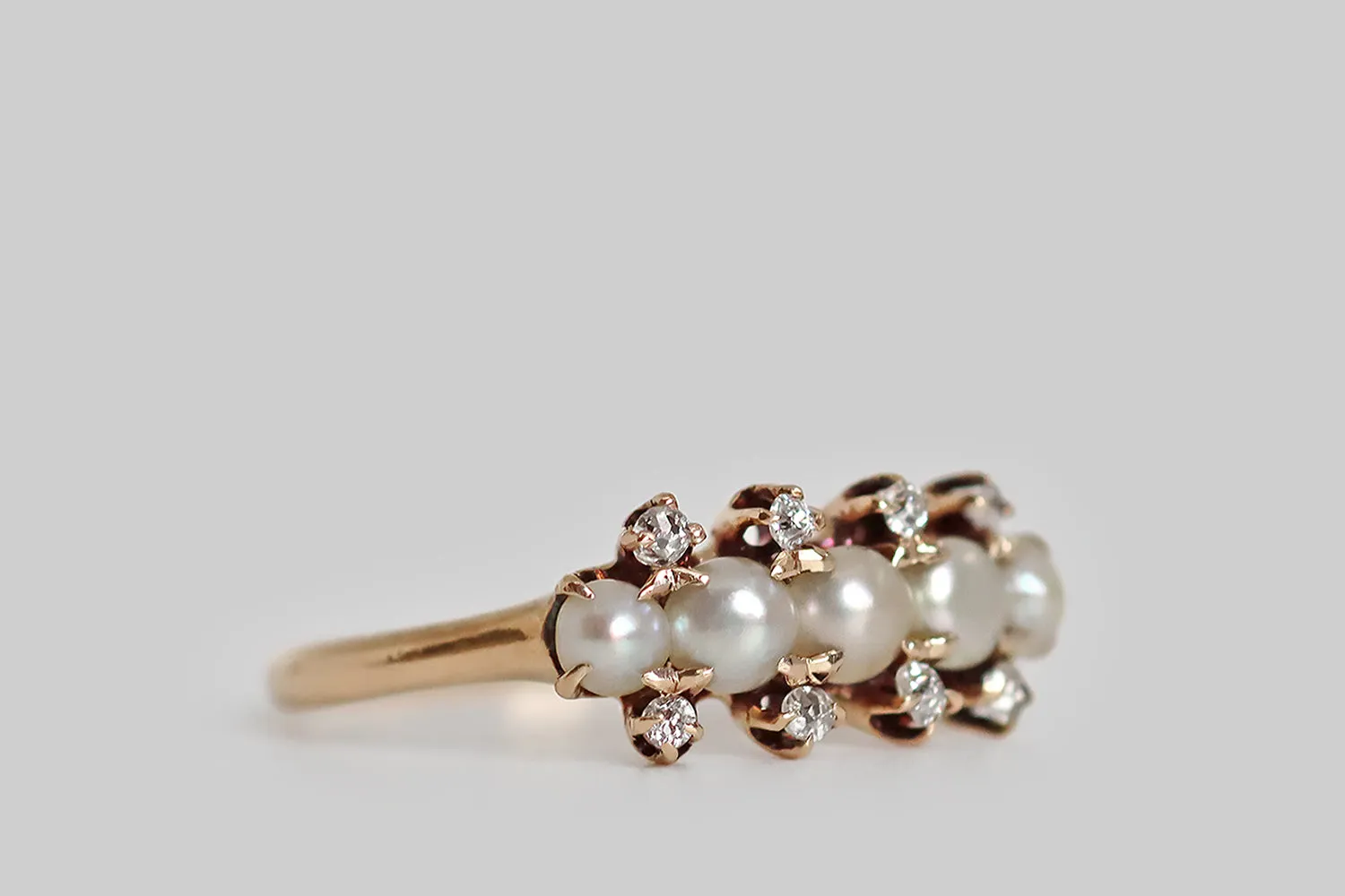 Victorian Pearl & OMC Diamond Five Stone Ring