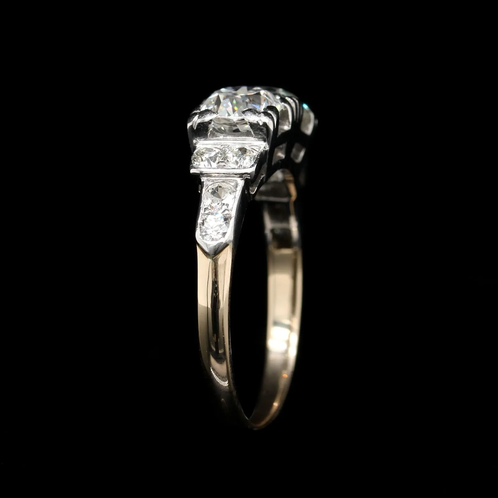 Vintage 14K Yellow Gold and Platinum Estate Diamond Ring