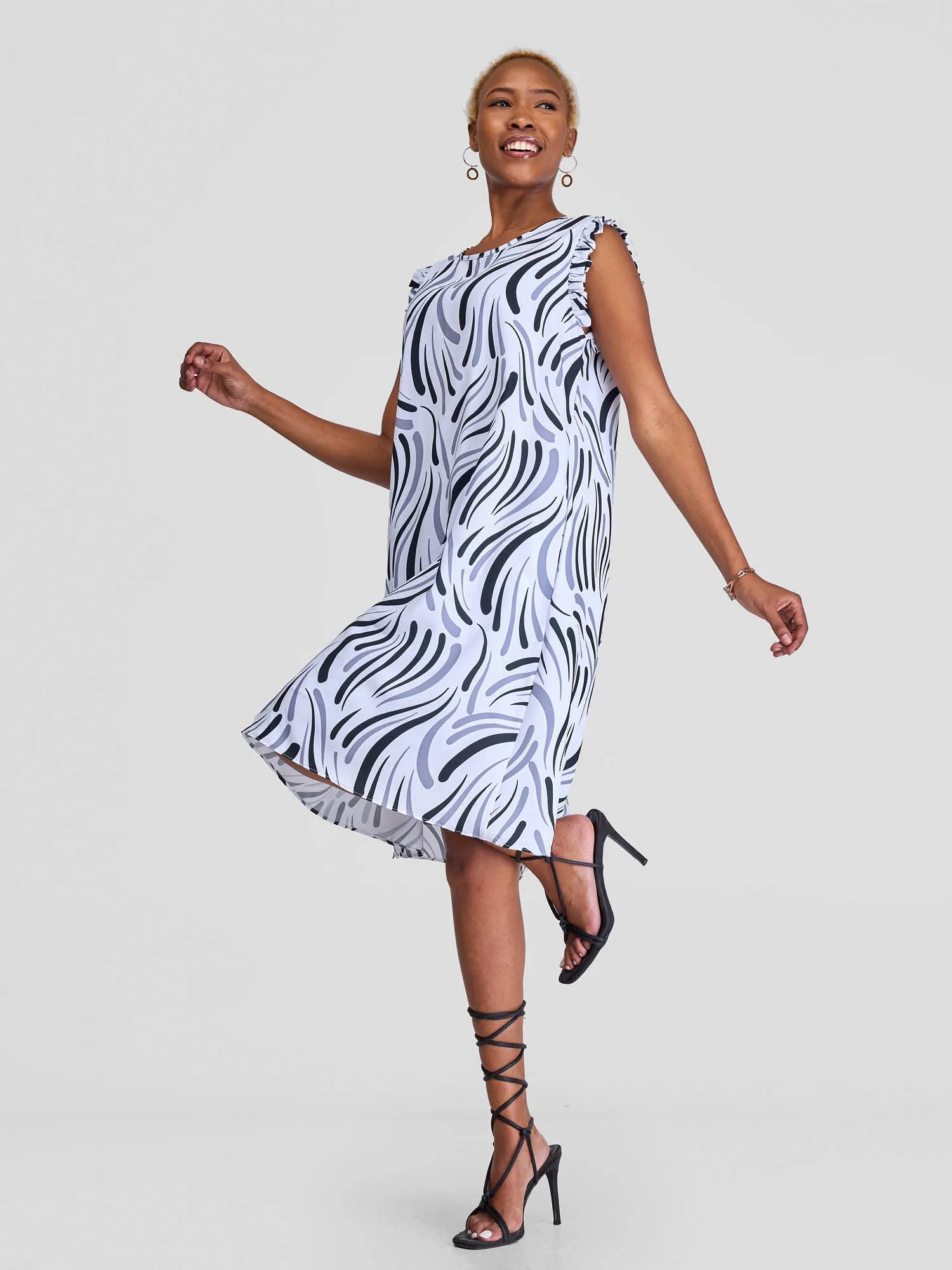 Vivo Ava Tent Dress - White / Black Yala Print