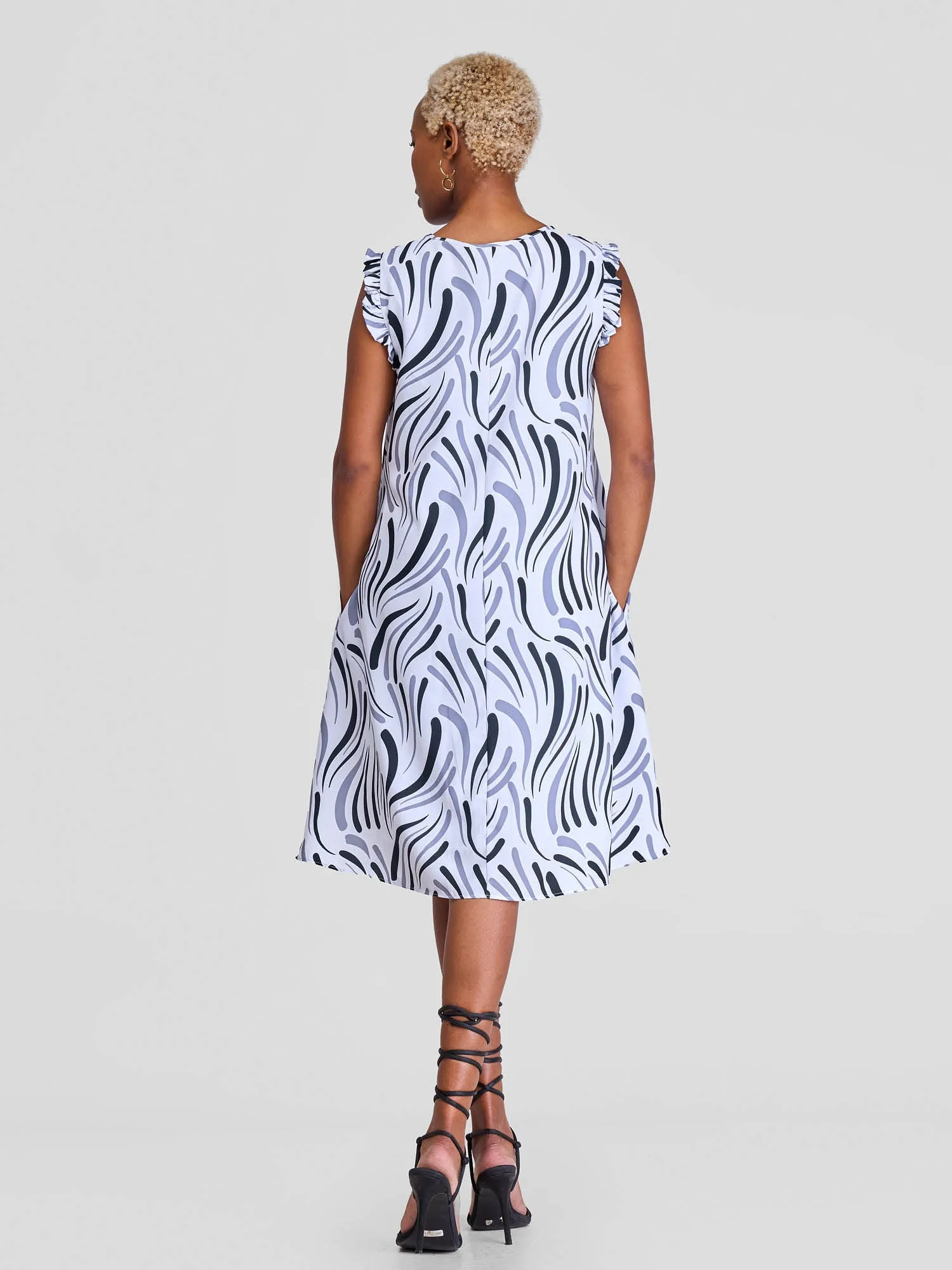 Vivo Ava Tent Dress - White / Black Yala Print