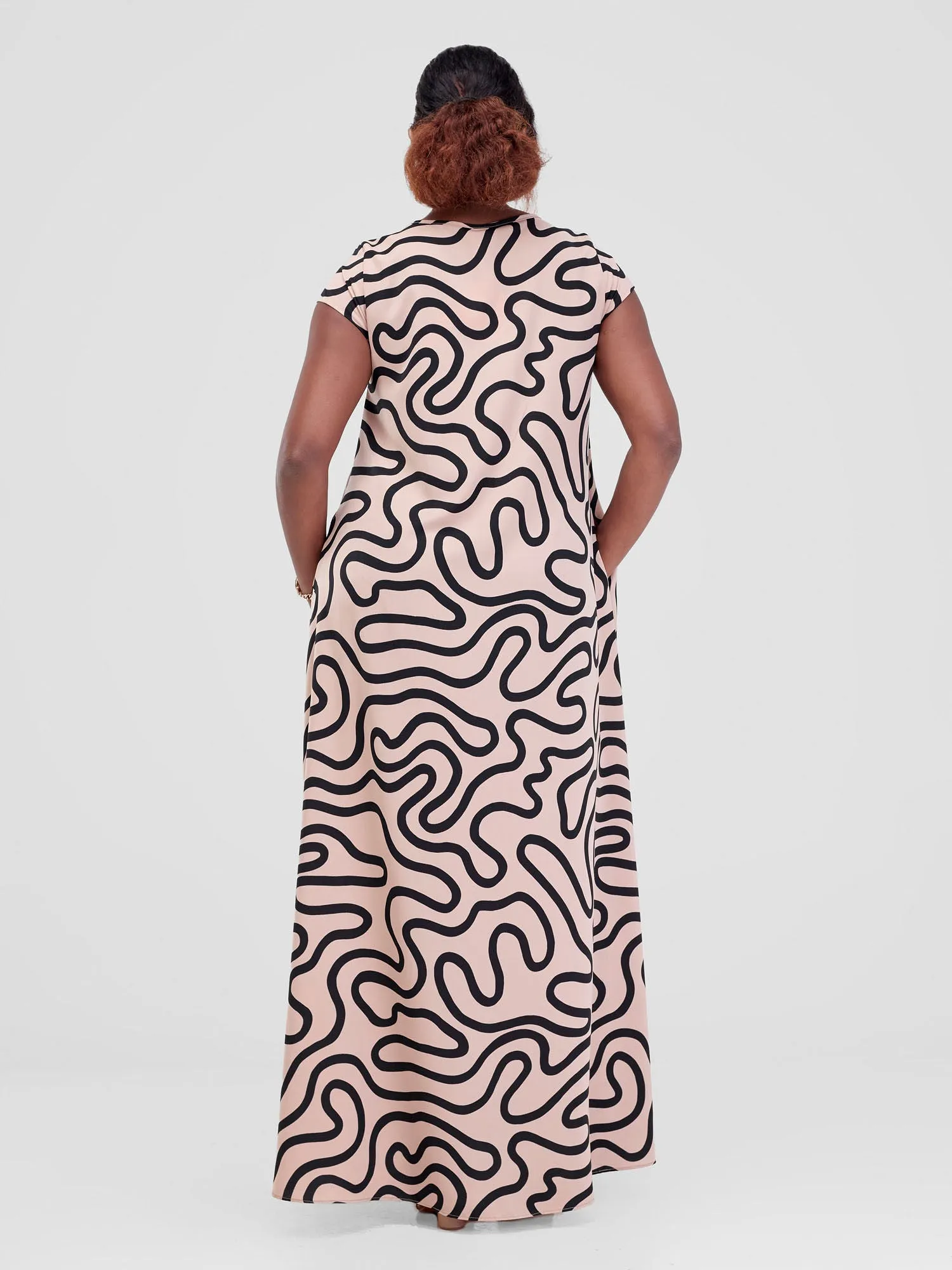 Vivo Sakari Cap Sleeve Maxi Dress - Taupe / Black Kari Print