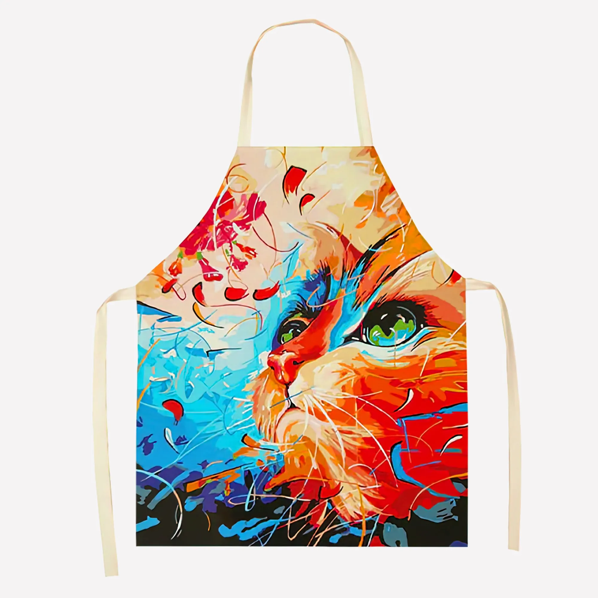 Whimsical Cat Prints On Cotton Kitchen Apron