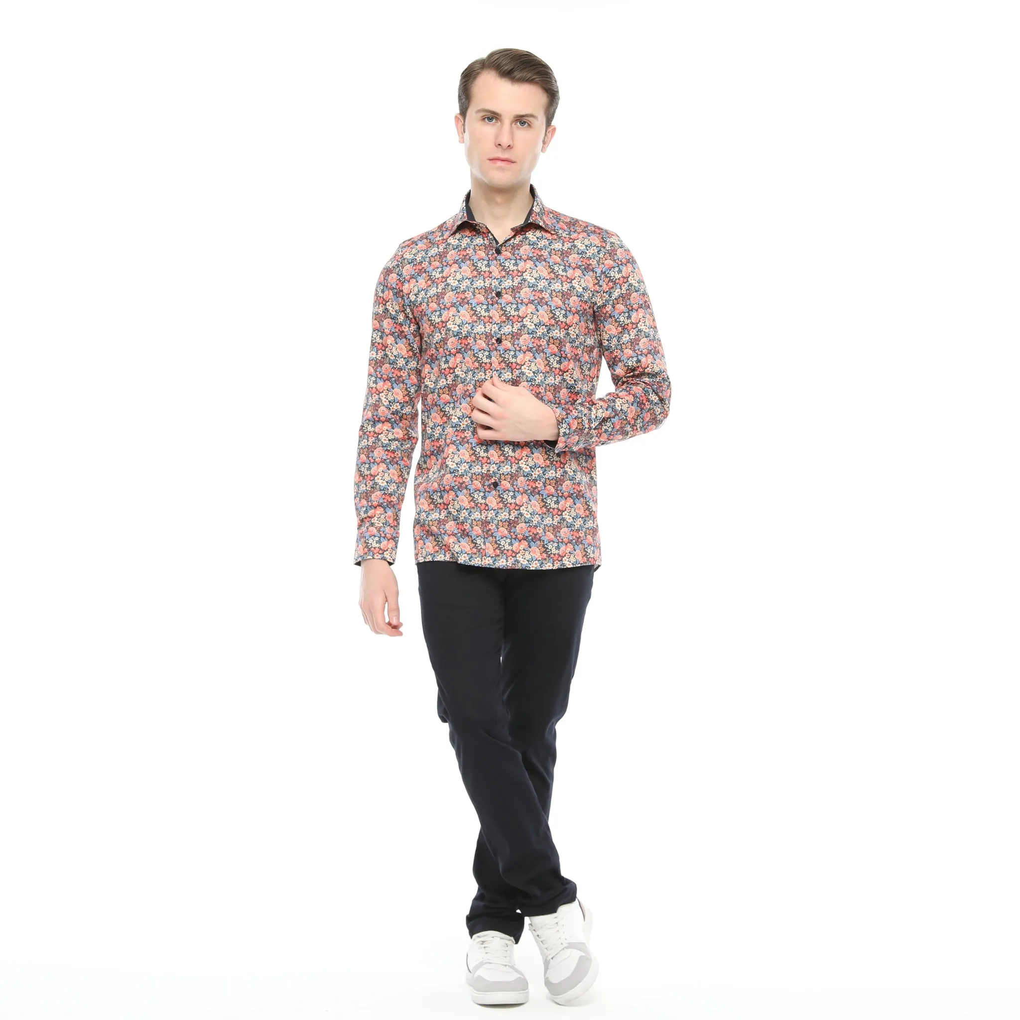 Xact Men's Ditsy Floral Print Long Sleeved Shirt, Regular Fit